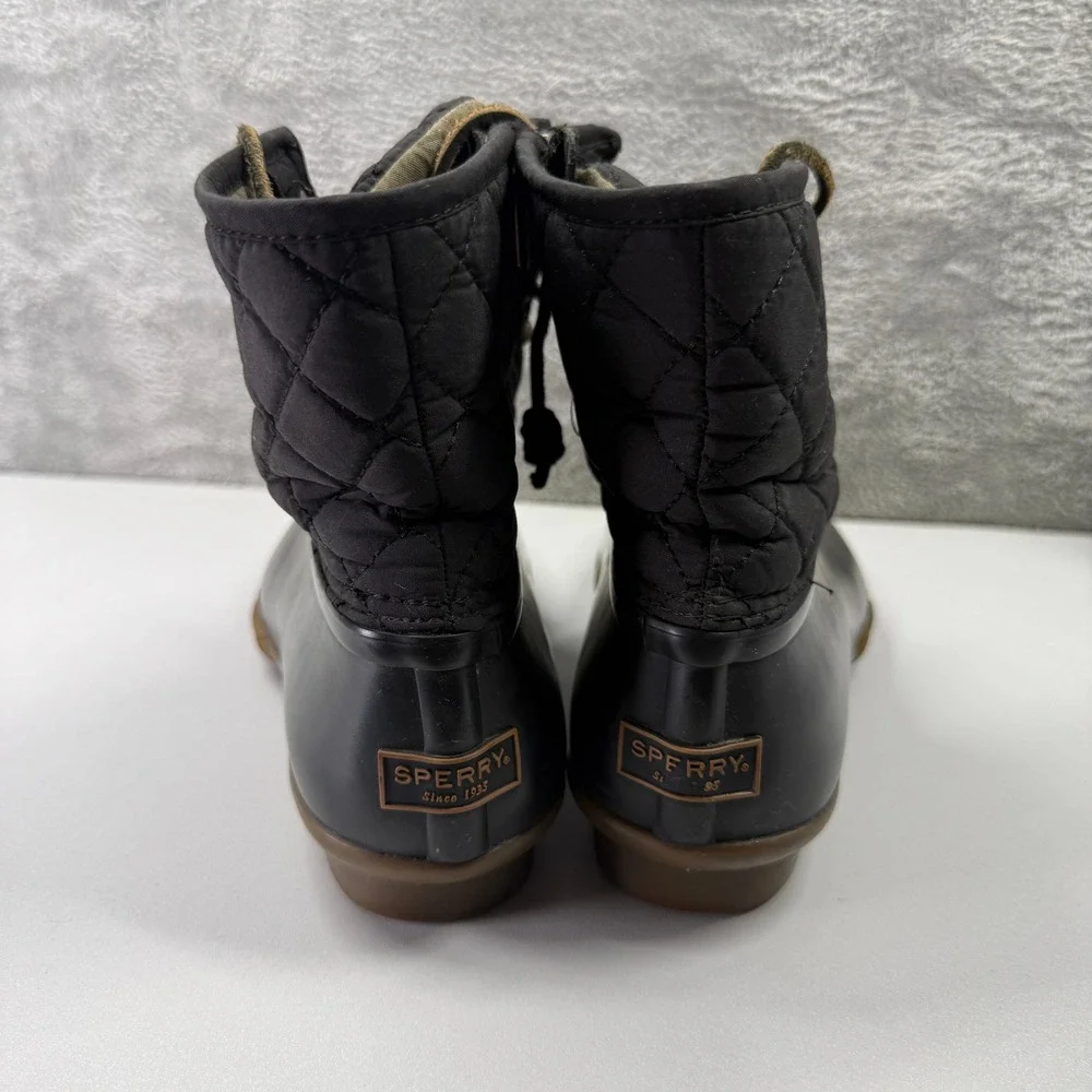 Sperry Saltwater Black Quilted Duck Boots Waterproof Ankle STS94063 Womens 9 M
